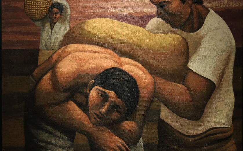 Foto de la exposición de la pintura colectiva del movimiento Spartacus presentada en el Museo ralli Santiago